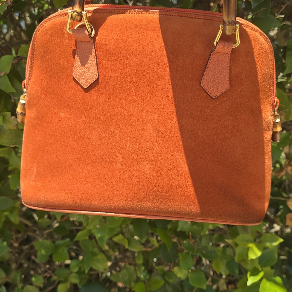GUCCI Authentic  Bamboo  Suede ORANGE  Purse Satchel Handbag Designer - Picture 2 of 16